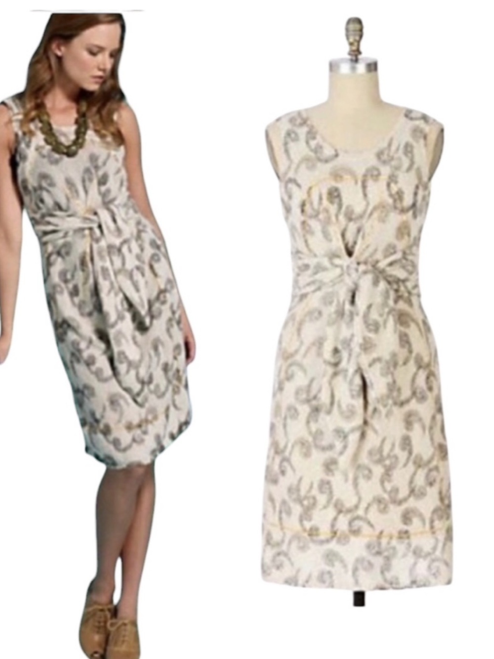 LN Anthropologie Sleeping On Snow Quills Sweater Knitted Tie Waist Midi Dress  L
